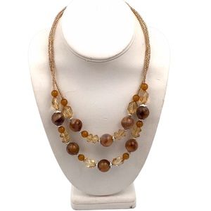Gold & Brown Lucite Bubble Bead Necklace